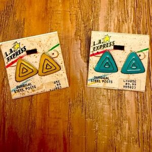 Vintage Classic 80s LA Express Yellow & Turq Triangle Earrings 2 pair 💛😎